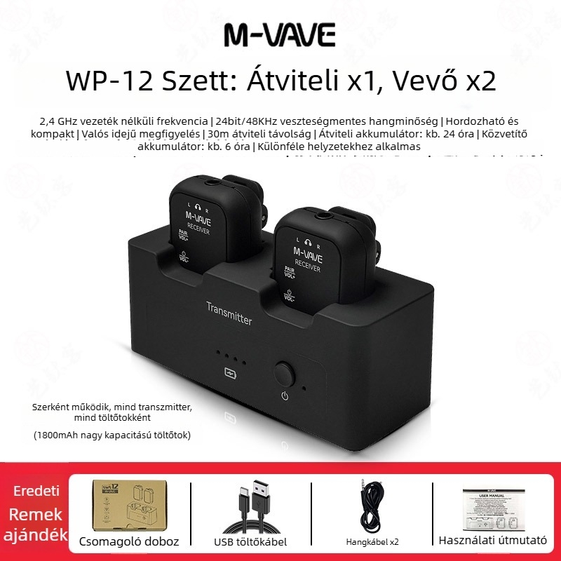 WP-12 Vezeték nélküli monitorozó fülhallgatók elektromos gitárhoz Bluetooth adó-vevővel (1–2-es kapcsolattal)
