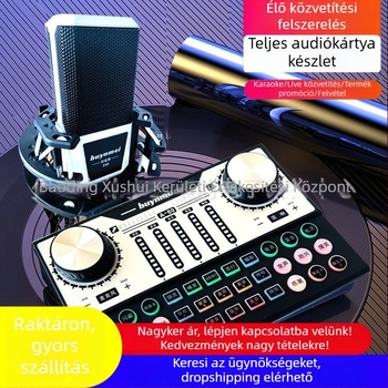 A60 élő hangkártya kondenzátor mikrofon készlet karaokehoz és streaminghez, beépített 800–1000 mAh akkumulátor, üzemidő 6–8 óra, SNR ≥70 dB