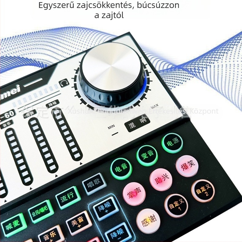 A60 élő hangkártya kondenzátor mikrofon készlet karaokehoz és streaminghez, beépített 800–1000 mAh akkumulátor, üzemidő 6–8 óra, SNR ≥70 dB