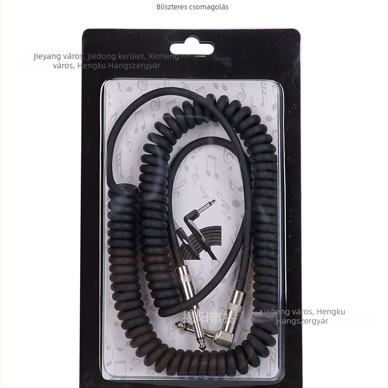 6,3/6,35/6,5 mm hangkábel rugós típusú egyenes végződéssel elektromos gitárhoz, PVC-vel bevont rézmaggal, modell 635, hangszerkapcsolat
