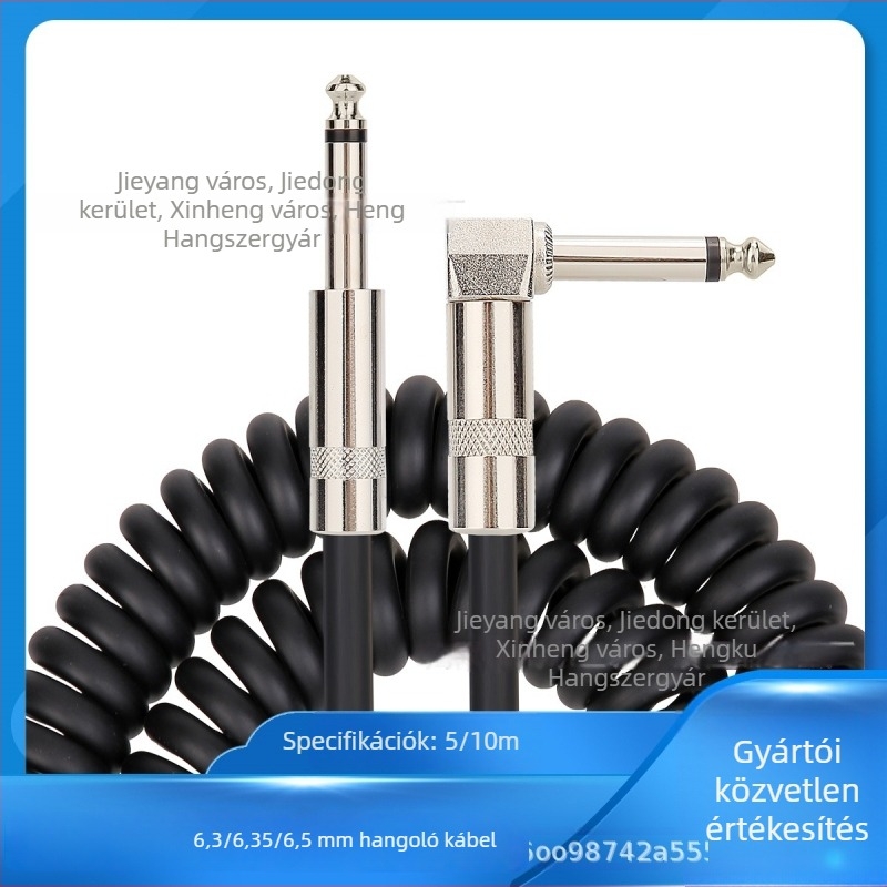 6,3/6,35/6,5 mm hangkábel rugós típusú egyenes végződéssel elektromos gitárhoz, PVC-vel bevont rézmaggal, modell 635, hangszerkapcsolat