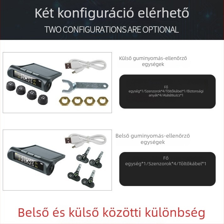 Napelemes TPMS gumiabroncsnyomás-monitorozó rendszer, vezeték nélküli, univerzális kompatibilitás, digitális kijelző, 0-6 bar tartomány