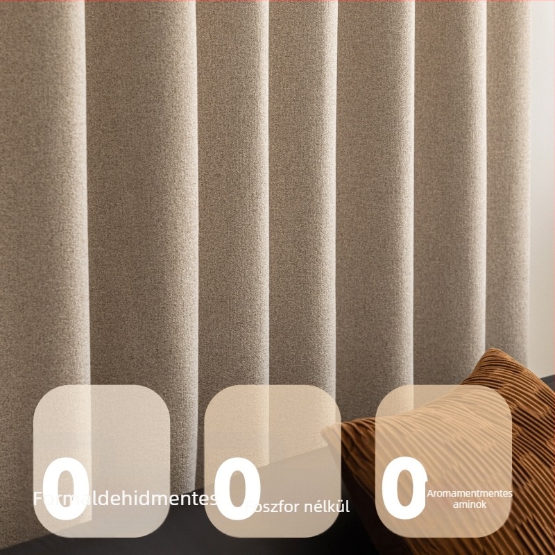 Kétoldalas chenille pamut-linen hálószobai függöny, teljes sötétítés, francia stílus, krém szín
