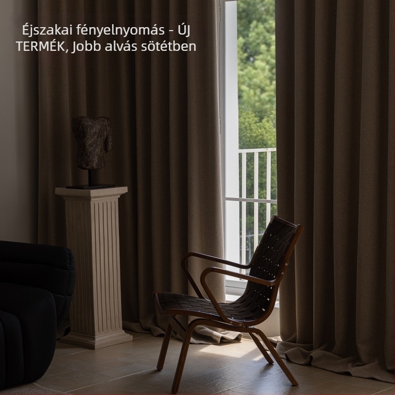 Kétoldalas chenille pamut-linen hálószobai függöny, teljes sötétítés, francia stílus, krém szín