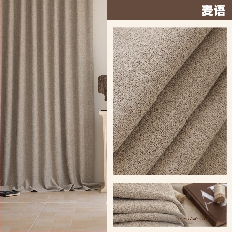Kétoldalas chenille pamut-linen hálószobai függöny, teljes sötétítés, francia stílus, krém szín