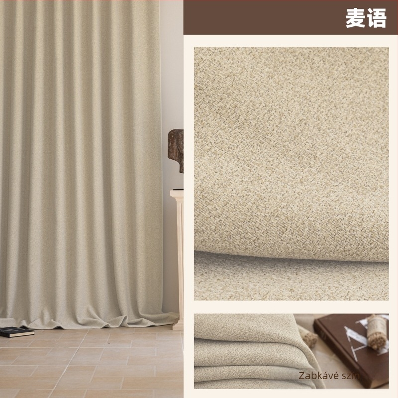 Kétoldalas chenille pamut-linen hálószobai függöny, teljes sötétítés, francia stílus, krém szín