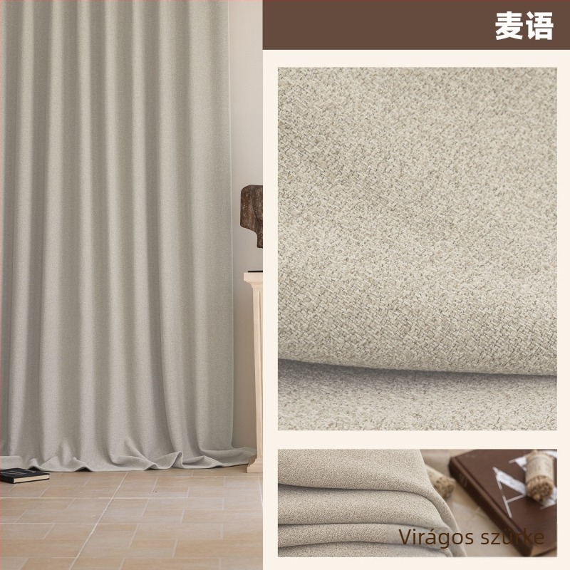 Kétoldalas chenille pamut-linen hálószobai függöny, teljes sötétítés, francia stílus, krém szín