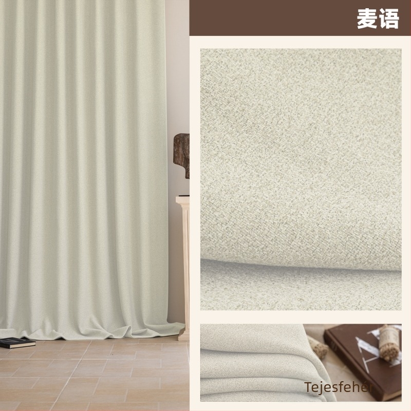 Kétoldalas chenille pamut-linen hálószobai függöny, teljes sötétítés, francia stílus, krém szín