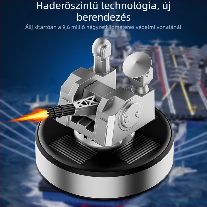 Autó középkonzolának díszítő eleme forgó modelllel, napelemes működés, katonai technológiai dizájn, illatdiffúzor