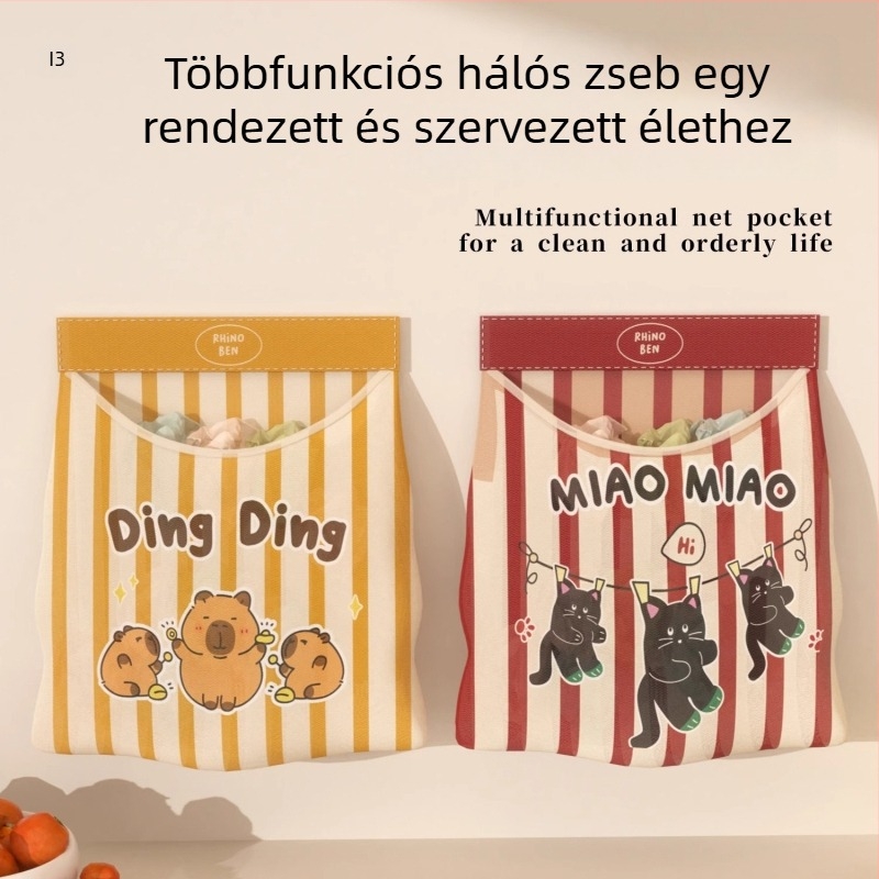 Konyhai falra szerelhető tároló táska – Warp szövésű háló + Velcro, többfunkciós
