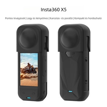 Insta360 X5 szilikontok, OEM testvédő burkolat, Shadow Stone objektívhez kompatibilis, tartalmaz objektívvédőt és testvédőt