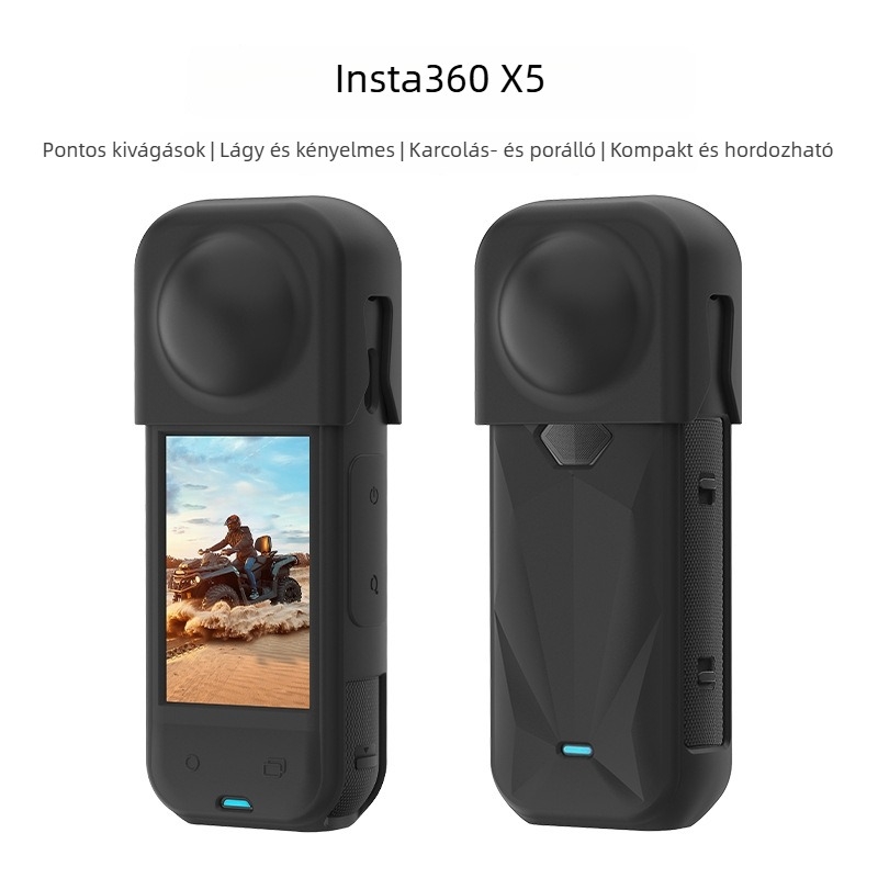 Insta360 X5 szilikontok, OEM testvédő burkolat, Shadow Stone objektívhez kompatibilis, tartalmaz objektívvédőt és testvédőt