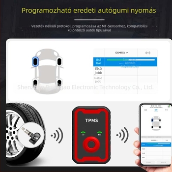 Anbeili Gumiabroncsnyomás-illesztő eszköz – Univerzális szenzor aktiválás/Reset és programozó eszköz, Modell A9, 0–6 bar, Autó/Kamion/SUV, Hordozható, APP-kijelző