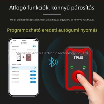 Anbeili Gumiabroncsnyomás-illesztő eszköz – Univerzális szenzor aktiválás/Reset és programozó eszköz, Modell A9, 0–6 bar, Autó/Kamion/SUV, Hordozható, APP-kijelző