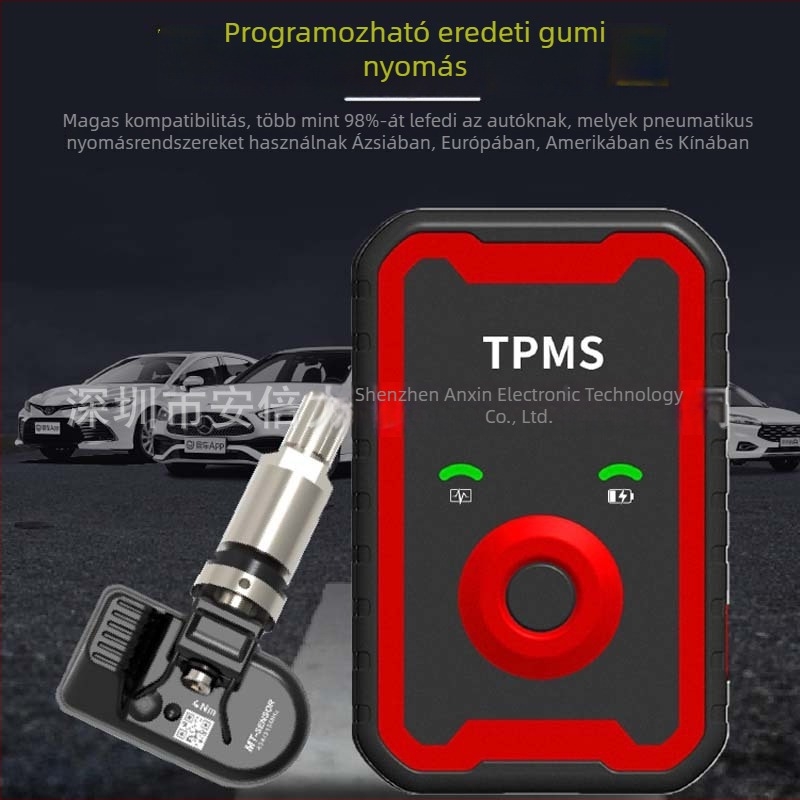 Anbeili Gumiabroncsnyomás-illesztő eszköz – Univerzális szenzor aktiválás/Reset és programozó eszköz, Modell A9, 0–6 bar, Autó/Kamion/SUV, Hordozható, APP-kijelző