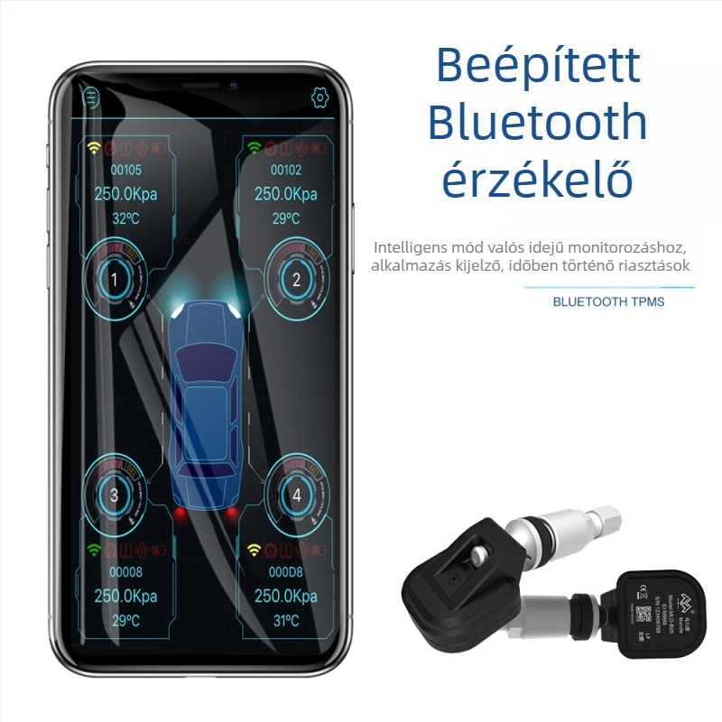 Bluetooth vezeték nélküli, beépített nyomásérzékelő TPMS - abroncsnyomás-figyelő autókhoz és teherautókhoz digitális kijelzővel