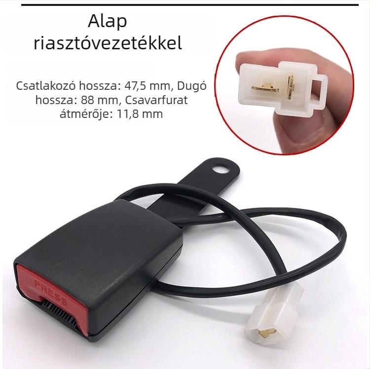 Autóbiztonsági öv csatlakozó aljzat riasztóval; alap vezetővel; 45 acél; univerzális kompatibilitás
