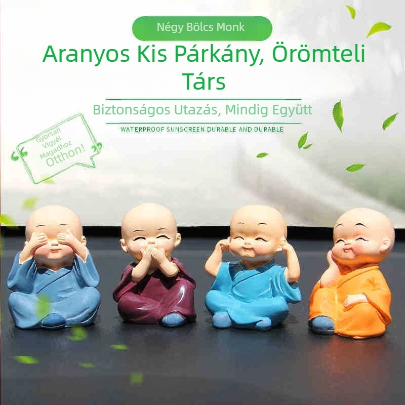 Gyanta Zen négy kis szerzetes autó- és íróasztali dísz | modern stílus, dekoráció, testreszabható, hivatalos magánmárka