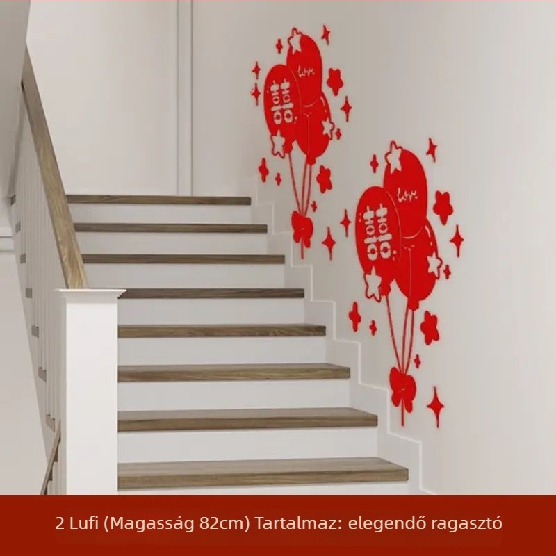 Dupla Boldogság esküvői lépcső dekoráció, szalag nemszőtt anyagból, falra, folyosóra és átjáróra