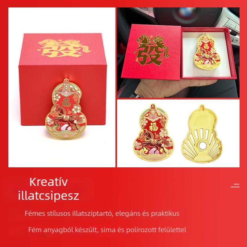 Ló éve – Autó illatosító diffúzor dísztök formában – fém illat tartó, a levegőbeömlőhöz illeszthető, 10–20 ml, szag eltávolítás, aromás dekoráció