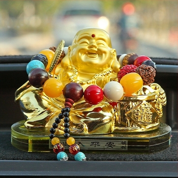 Megújított napelemes illatosító autódísz, nagy arany Buddha belső dekoráció