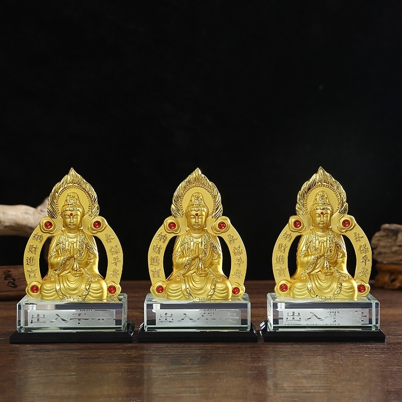 Autóba szánt Buddha szobor – Guan Yin ezerszárnyú és Tathagata, fémbevonattal, dekoratív autó dísz