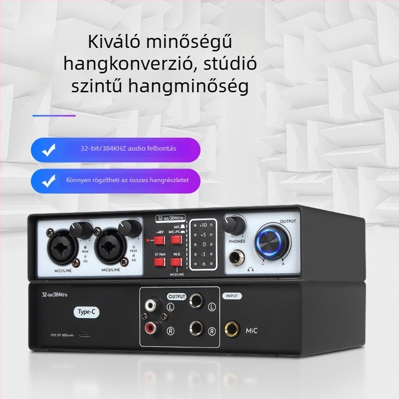 Külső USB-s hangkártya keveréshez és felvételhez — számítógéphez, élő adás és karaoke, hangszer zajcsökkentés