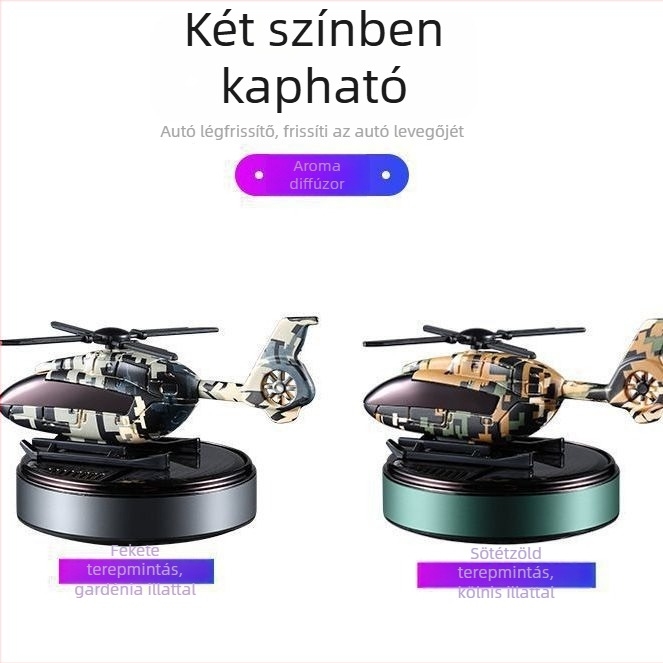 Napelemes hajtású, forgó helikopter alakú autós parfümtartó – aromaterápia és belső dekoráció.
