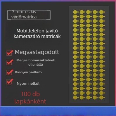 Elő- és hátsó kamera védőfólia, por elleni ragasztó, vastított, ellenálló a magas hőmérsékletnek, egy lap 100 matricával