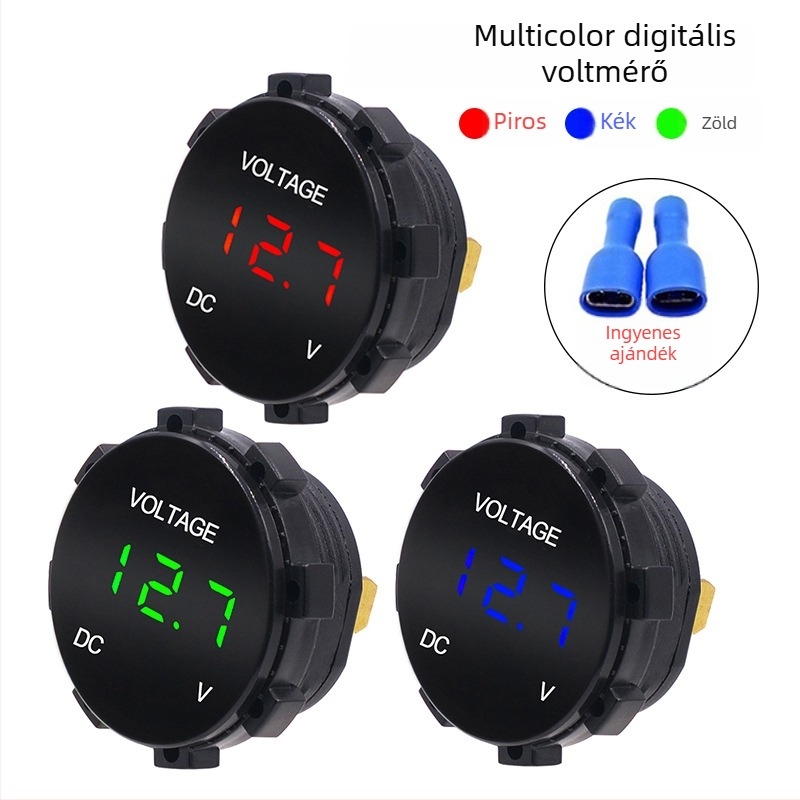 LED kijelzős autófeszültségmérő, modell ZH-668B, ABS, 12V, autókhoz és motorkerékpárokhoz