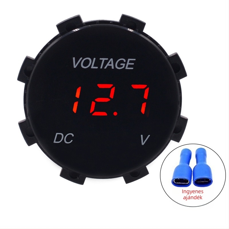 LED kijelzős autófeszültségmérő, modell ZH-668B, ABS, 12V, autókhoz és motorkerékpárokhoz