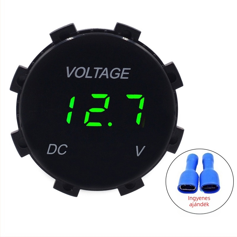 LED kijelzős autófeszültségmérő, modell ZH-668B, ABS, 12V, autókhoz és motorkerékpárokhoz