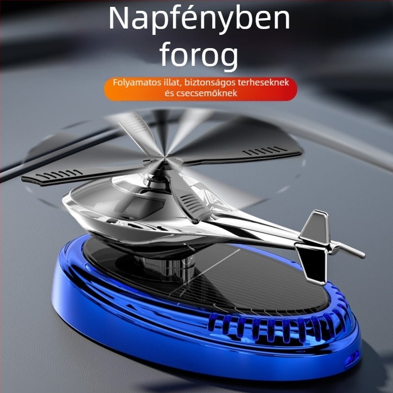Autó aromaterápiás dísz és parfüm tartó — napelemes, forgó repülőgép belső dekorációhoz, műanyag, óceán illat, nettó tartalom 5 ml alatt, párolgási idő 1–15 nap