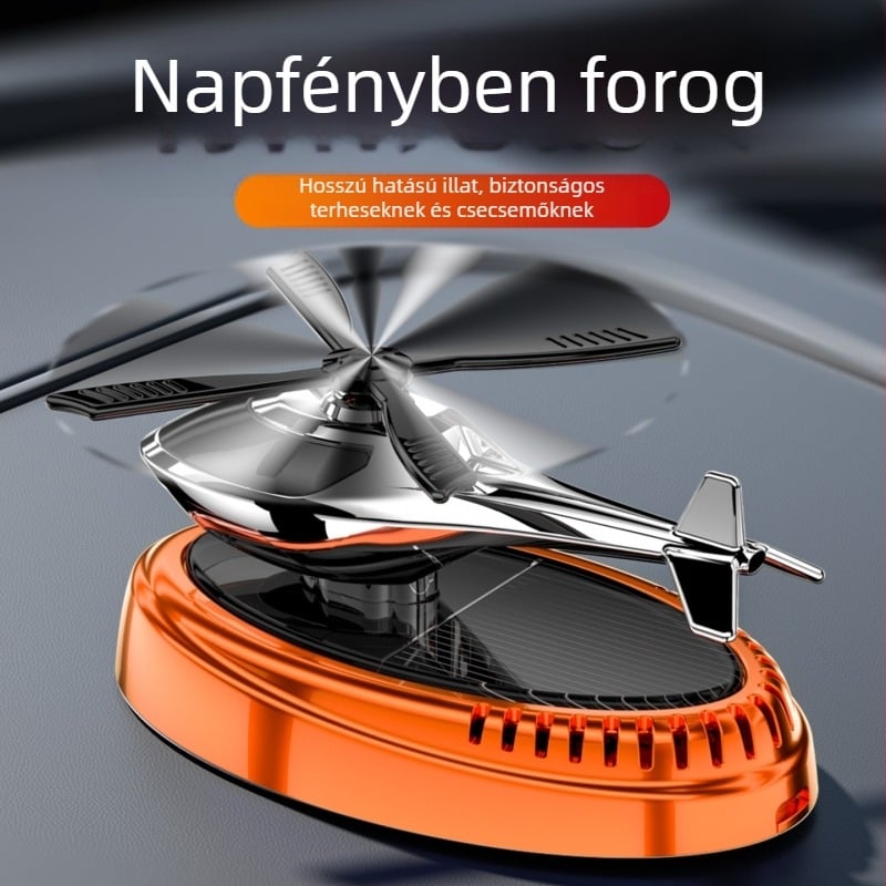 Autó aromaterápiás dísz és parfüm tartó — napelemes, forgó repülőgép belső dekorációhoz, műanyag, óceán illat, nettó tartalom 5 ml alatt, párolgási idő 1–15 nap