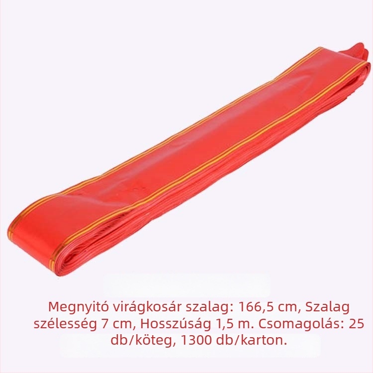 Megnyitó ceremóniára szóló bannerek nagy kézben tartható szalagokkal, vörös masnik és virágkosár dekorációk, méretek 166,5 cm és 199,8 cm