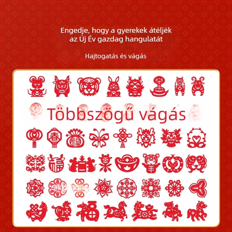 Ablakhoz való papírt kivágó zodiákus dísz, rizspapír, kézműves, kínai stílus, Ló éve