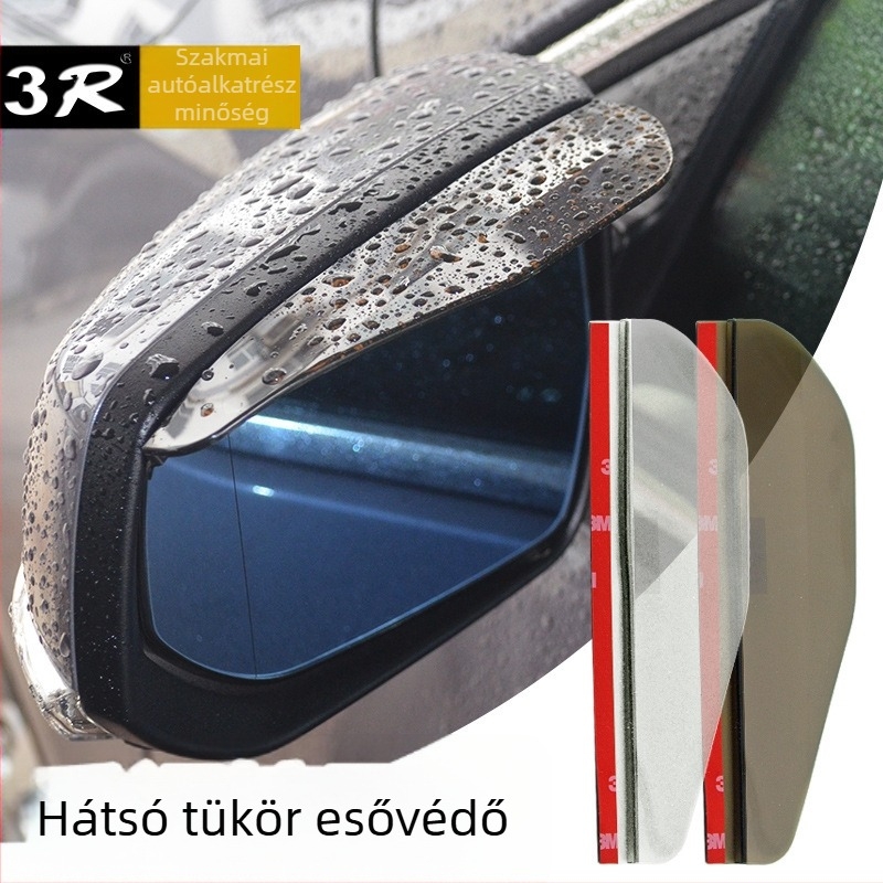 Hátsó tükör esővédő, univerzális, 3R gumi, ragasztós telepítés, kompatibilis sedan/SUV/van/pickup, 100 pár dobozban