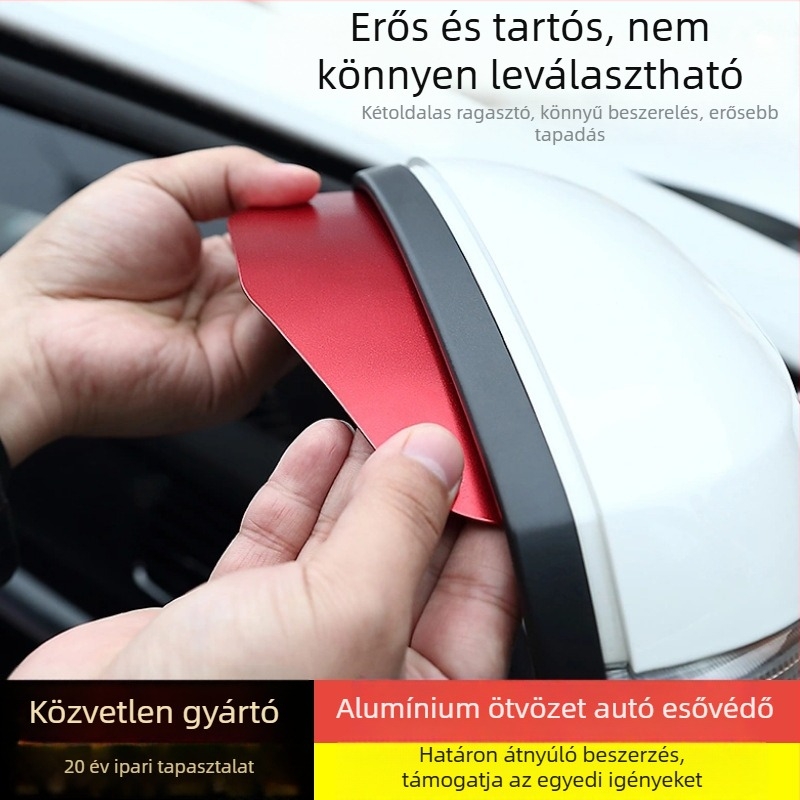 Hátsó tükör esővédő – alumínium ötvözet, napvédelom, deformációállóság, univerzális illeszkedés, ragasztó telepítés, csomag 2 darab, termék kódja Dm-104