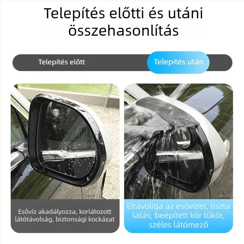 Autó tükrök esővédő sapka integrált esővédővel (Snap-On felszerelés; PVC anyag; univerzális modell; 2 darabos készlet)