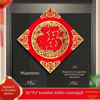 Háromdimenziós flockolt anyagú ajtómatrica meleg nyomtatással – alkalmas bejárati ajtókra, hálószobai ajtókra vagy ablakokra, kínai stílusú áldás dekoráció