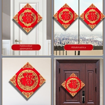Háromdimenziós flockolt anyagú ajtómatrica meleg nyomtatással – alkalmas bejárati ajtókra, hálószobai ajtókra vagy ablakokra, kínai stílusú áldás dekoráció