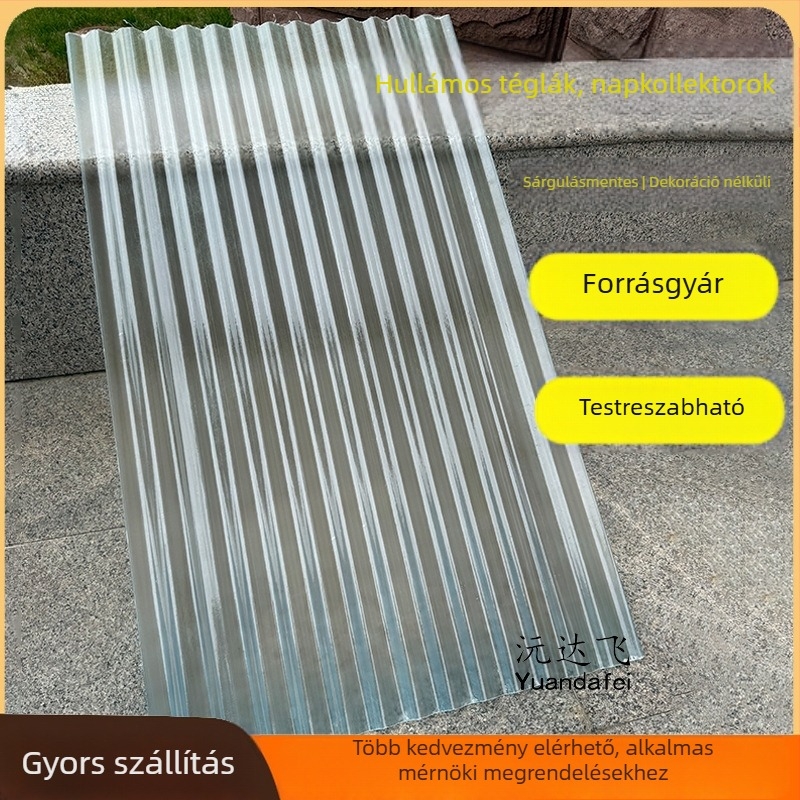 FRP gyanta – nagy hullámos átlátszó árnyékoló panel, 850-es típus, antifagyasztó, ideális naposzobákba, erkélyekre és üvegházakba