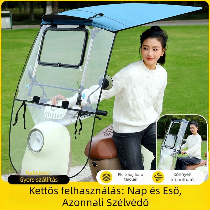 Összecsukható esővédő sátor elektromos motorkerékpárhoz; Anyag: Oxford vászon; Származás: Zhejiang; Importált: Nem