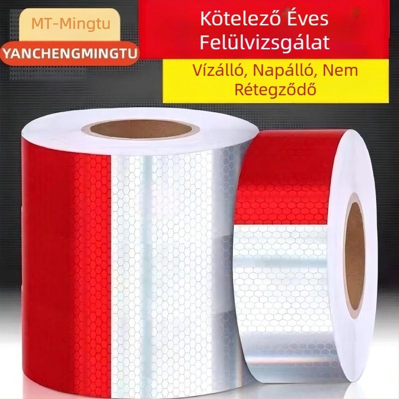 Kamion karosszériájára vonatkozó visszaverő matrica, piros-fehér csíkok, öntapadós