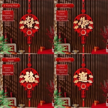 Áldás medál dekoráció — kézzel készült flockált szövetből, bejárati ajtóhoz, Tavaszi fesztivál, kínai stílus