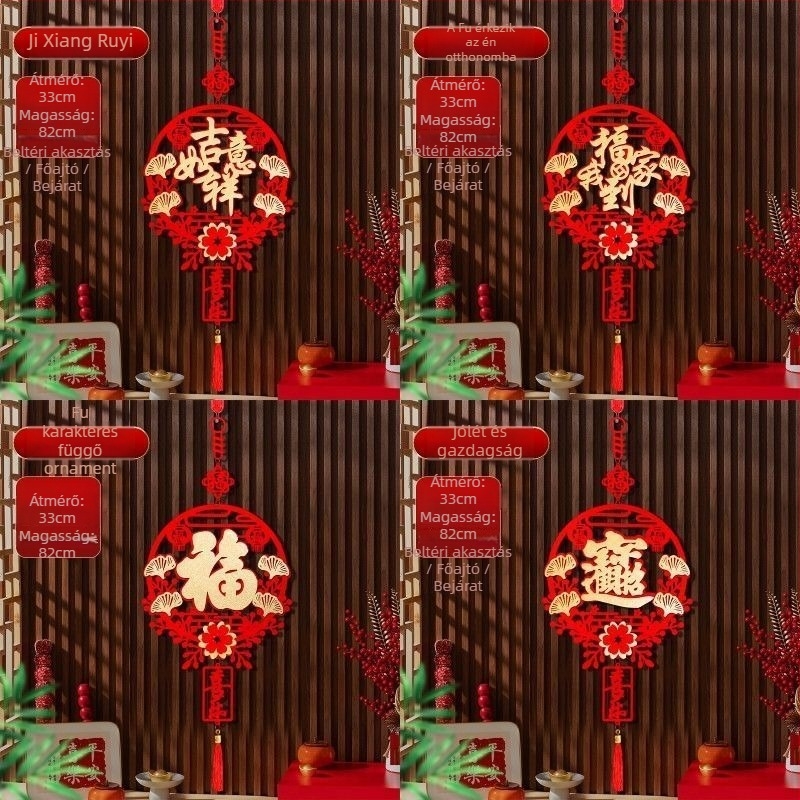 Áldás medál dekoráció — kézzel készült flockált szövetből, bejárati ajtóhoz, Tavaszi fesztivál, kínai stílus