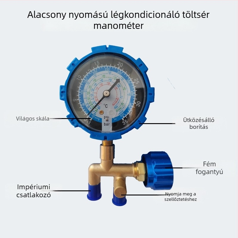 Pontos nyomásmérő, magasnyomású, modell 478, menetcsatlakozás, autóklíma hűtőközeghez, márka Zhiou