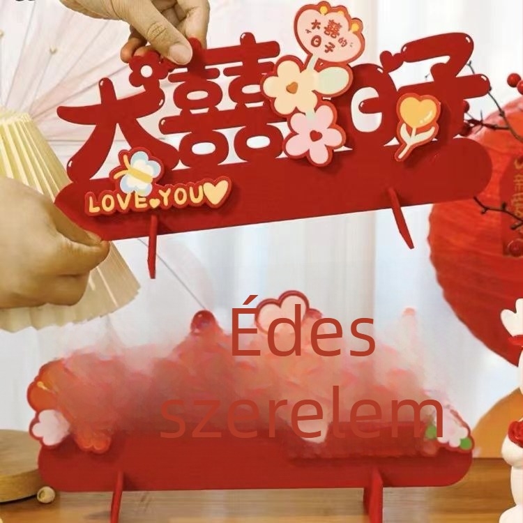 3D esküvői dísz dupla boldogság szimbólummal - rozsdamentes acél (esküvői dekoráció; ajándék kész; születésnapi ajándék)