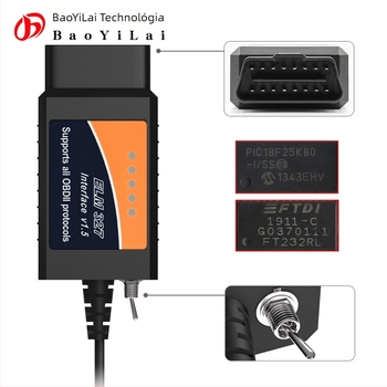 OBD-II USB diagnosztikai kábel ELM327 Ford Focus-hoz – FT232RL, FoCCCus modell, 9–16V, 20–80°C