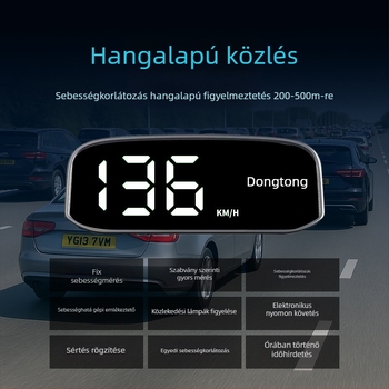 Autóipari napelemes HUD kijelző - LCD HUD, GPS bemenet, napelemes energiaforrás, ABS+PC anyag, súly 0,15 kg